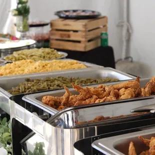 a buffet of food being served