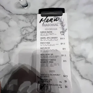 a menu for a restaurant