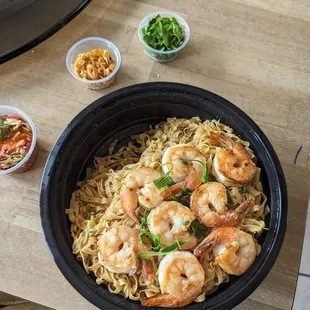 Shrimp garlic noodles Burmese style, reheated
