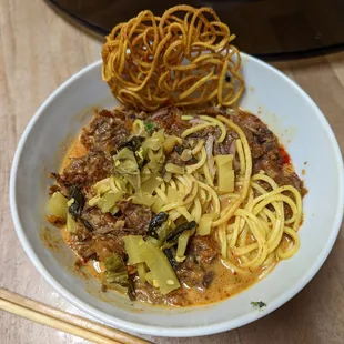 Beef khao SOI, reheated