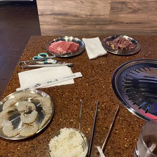 Shrimp Sirloin steak &amp; marinated beef boneless ribs the best