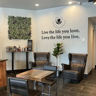 seating area with coffee machine