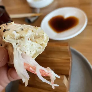 A bite into the crab roll