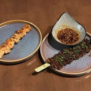Wagyu and Momo skewers