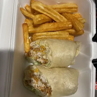 a meal in a styrofoam container