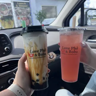 Brown sugar on the left, strawberry tea on the right.