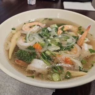 Shrimp pho with egg noodle