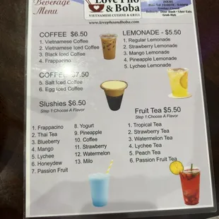 Drink menu