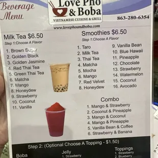 Boba menu