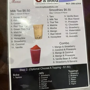 Boba menu