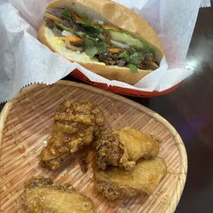 Fish sauce wings and Vietnamese ham sandwich