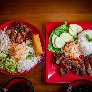two plates of food on a table