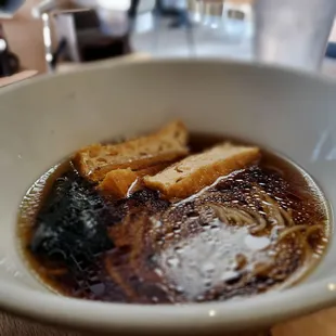Veggie broth soup with seaweed &amp; tofu (we opted for the thin ramen noodles)