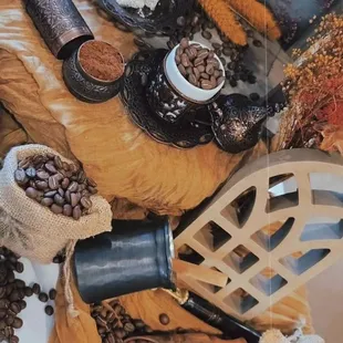 coffee beans and coffee grinder