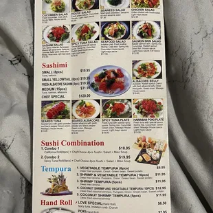 menu, sushi and sashimi