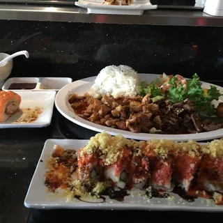 Chicken and beef teriyaki Bento