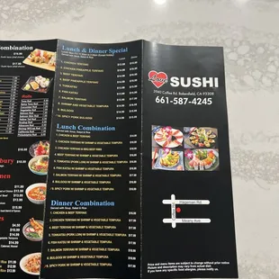 the menu for the restaurant