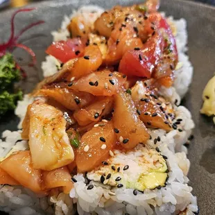 California Roll topped with Poke Sushi
