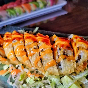 a plate of sushi on a table