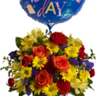 Say, "Happy Birthday!" with a bouquet and a balloon.
