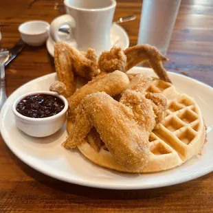 Chicken and waffles with the mixed berry compost