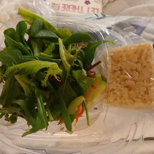 My s lunch salad and a rice Kristie cereal square