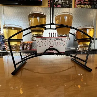 a display of beer glasses