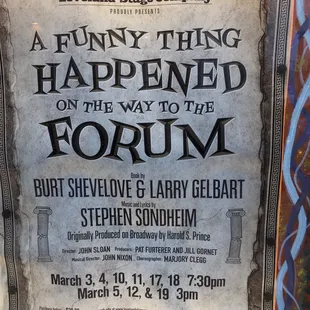 A Funny Thing Happened on the Way to the Forum. 3/17/2017.