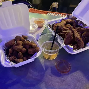 Fried Okra, green tea, Wings
