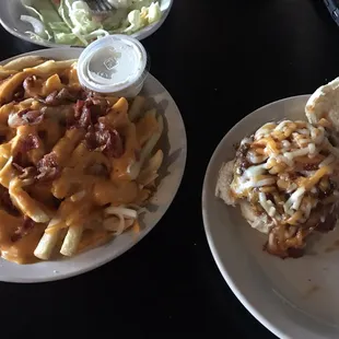 a plate of fries and a sandwich