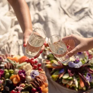 two people toasting glasses of wine