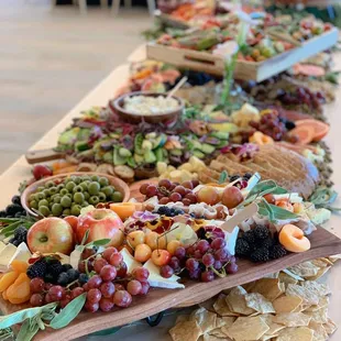 a long table full of food