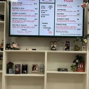 a menu on the wall