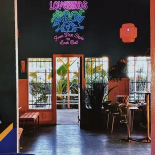 the entrance to a restaurant