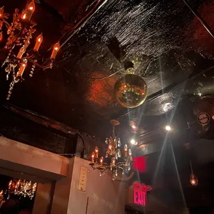 a disco ball hanging from the ceiling