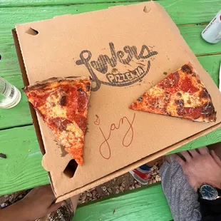 Pepperoni pizza on the patio