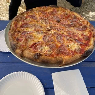 Pepperoni and sausage pizza , delicious