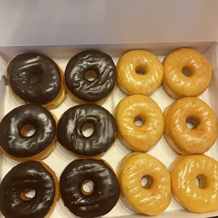Chocolate iced and Glazed Donuts