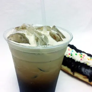 Iced coffee and chocolate bar with white cream. Love love love love...
