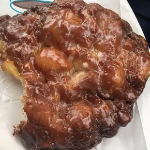 Apple fritter. Amazing. We took a bite because we couldn&apos;t wait