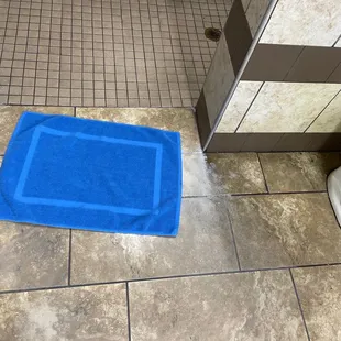 They threw down a towel to hide the soap scum.