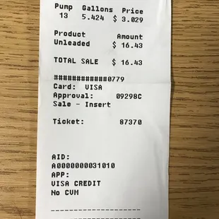 the receipt for the trip