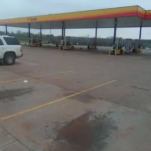 Fuel pumps in front, diesel pumps are in the back