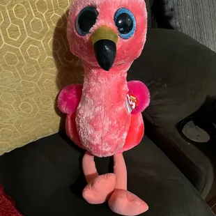 Stuffed baby flamingo.