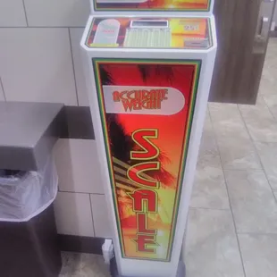 A scale is also available in the women's restroom, by me on the wall is also a changing station