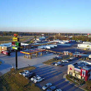 an aerial view of a parking lot