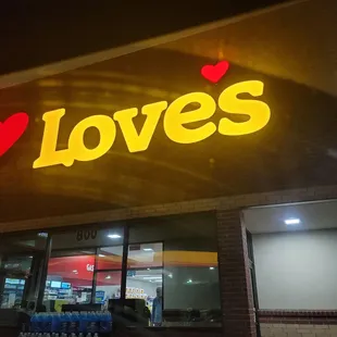 a love's storefront at night
