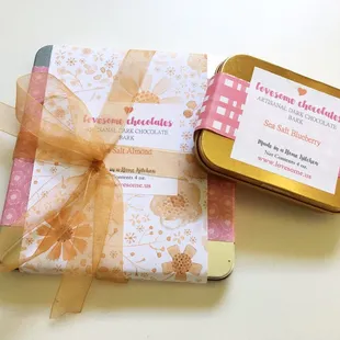 a chocolate bar and a chocolate tin