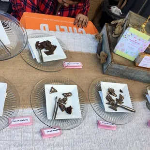 A variety of chocolate flavors to sample.