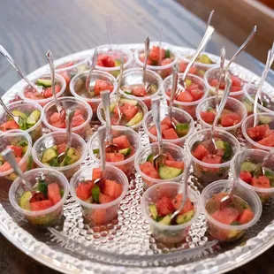 Watermelon and cucumber appetizer for the boat cruise event